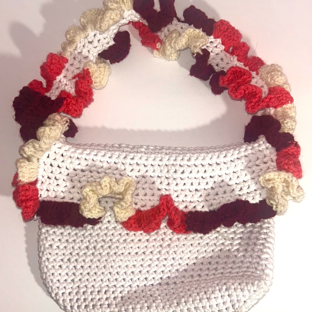 Handmade Crochet Bag with Ruffled Strap - Picture 2 of 4